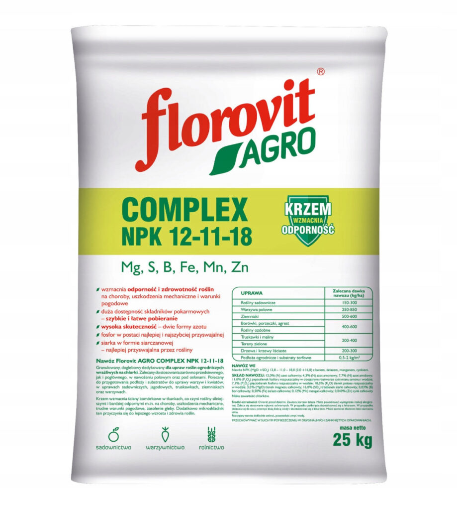 Nawóz wieloskładnikowy Complex NPK 12-11-18+Mikro 25 kg Florovit Agro